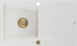 MEXEN/S - Cesar granitový dřez 1 s odkapávačem 775x470 mm,bílá,+ zlatý sifon (6514771010-20-G)