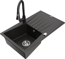 MEXEN/S - Cesar granitový dřez 1 s odkapávačem včetně baterie Elia, černá/zlatá metalik (6514-75-670101-70)