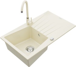 MEXEN/S - Cesar granitový dřez 1 s odkapávačem včetně baterie Telma, béžováy (6514-69-670200-69)