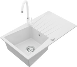 MEXEN/S - Cesar granitový dřez 1 s odkapávačem včetně baterie Telma, bílá (6514-20-670200-20)