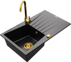 MEXEN/S - Cesar granitový dřez 1 s odkapávačem včetně baterie Telma, černá (6514-77-670200-50)