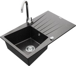 MEXEN/S - Cesar granitový dřez 1 s odkapávačem včetně baterie Telma, černá kropenatý (6514-76-670200-00)