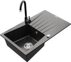 MEXEN/S - Cesar granitový dřez 1 s odkapávačem včetně baterie Telma, černá kropenatý (6514-76-670200-76)