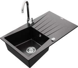 MEXEN/S - Cesar granitový dřez 1 s odkapávačem včetně baterie Telma, černá/stříbrný (6514-73-670200-00)