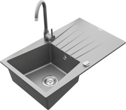 MEXEN/S - Cesar granitový dřez 1 s odkapávačem včetně baterie Telma, šedá (6514-71-670200-71)