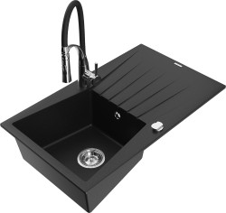 MEXEN/S - Cesar granitový dřez s odkapávačem včetně baterie Aster, černá (6514-77-73450-07)