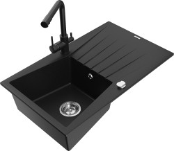 MEXEN/S - Cesar granitový dřez s odkapávačem včetně baterie Duero, černá (6514-77-671600-70)