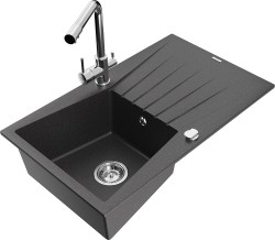 MEXEN/S - Cesar granitový dřez s odkapávačem včetně baterie Duero, černá kropenatá (6514-76-671600-00)