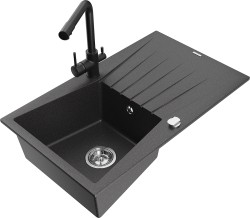 MEXEN/S - Cesar granitový dřez s odkapávačem včetně baterie Duero, černá kropenatá (6514-76-671600-70)