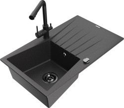MEXEN/S - Cesar granitový dřez s odkapávačem včetně baterie Duero, černá kropenatá (6514-76-671600-70-B)