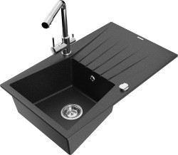 MEXEN/S - Cesar granitový dřez s odkapávačem včetně baterie Duero, černá/stříbrná metalik (6514-73-671600-00)