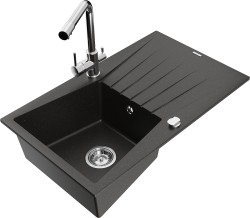 MEXEN/S - Cesar granitový dřez s odkapávačem včetně baterie Duero, černá/zlatá metalik (6514-75-671600-00)