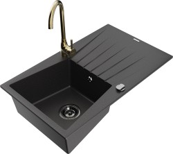 MEXEN/S - Cesar granitový dřez s odkapávačem včetně baterie Telma, černá (6514-77-670200-50-B)