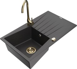 MEXEN/S - Cesar granitový dřez s odkapávačem včetně baterie Telma, černá kropenatá (6514-76-670200-50)