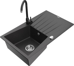 MEXEN/S - Cesar granitový dřez s odkapávačem včetně baterie Telma, černá kropenatá (6514-76-670200-70)