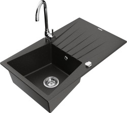 MEXEN/S - Cesar granitový dřez s odkapávačem včetně baterie Telma, černá/zlatá (6514-75-670200-00)