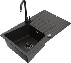 MEXEN/S - Cesar granitový dřez s odkapávačem včetně baterie Telma, černá/zlatá (6514-75-670200-70-B)