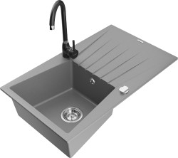 MEXEN/S - Cesar granitový dřez s odkapávačem včetně baterie Telma, šedá (6514-71-670200-70)