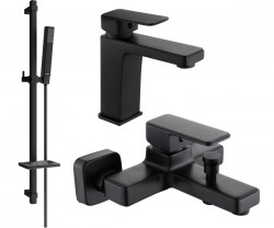 MEXEN/S - Cetus DQ77 SET vanová a umyvadlová baterie, černá (744303DQ77-70)