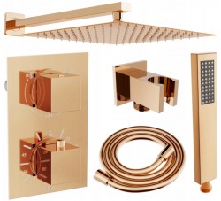 MEXEN/S - Cube DR02 podomítkový sprchový SET + slim sprcha 25, růžové zlato (77502DR0225-60)