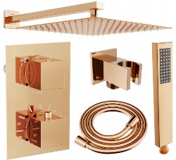 MEXEN/S - Cube DR02 podomítkový sprchový SET + slim sprcha 30, růžové zlato (77502DR0230-60)