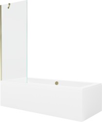 MEXEN/S - Cube obdélníková vana 170 x 80 cm s panelem + vanová zástěna 70 cm, transparent, zlatá (550517080X9507000050)