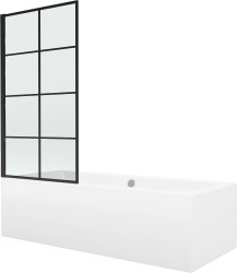 MEXEN/S - Cube obdélníková vana 170 x 80 cm s panelem  + vanová zástěna 80,  černá  vzor fix (550517080X9308007077)