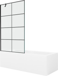 MEXEN/S - Cubik obdélníková vana 150 x 70 cm s panelem + vanová zástěna 100 cm, černá vzor (550315070X9510007077)