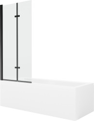 MEXEN/S - Cubik obdélníková vana 150 x 70 cm s panelem + vanová zástěna 80 cm, transparent, černá (550315070X9208027000)