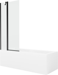 MEXEN/S - Cubik obdélníková vana 150 x 70 cm s panelem + vanová zástěna 80 cm, transparent, černá (550315070X9408117000)