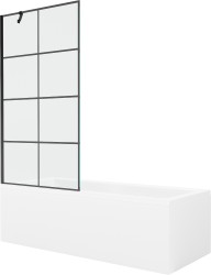 MEXEN/S - Cubik obdélníková vana 160 x 70 cm s panelem + vanová zástěna 90 cm, černá vzor (550316070X9509007077)