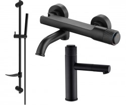 MEXEN/S - Diamond DF70 Set umyvadlové a vanové baterie s příslušenstvím, černá (71503DF70-70)