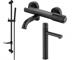 MEXEN/S - Diamond DF70 Set umyvadlové a vanové baterie s příslušenstvím, černá (71513DF70-70)