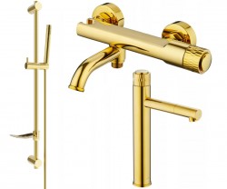 MEXEN/S - Diamond DF70 Set umyvadlové a vanové baterie s příslušenstvím, zlato (71513DF70-50)