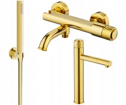 MEXEN/S - Diamond R70 Set umyvadlové a vanové baterie s příslušenstvím, zlato (71513R70-50)