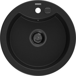 MEXEN/S - Diego granitový dřez 1-miska 488 x 480 mm, černý, černý sifon (6512481000-77-B)