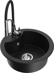 MEXEN/S - Diego granitový dřez 1-miska včetně baterie Aster, černá (6512-77-73450-07)