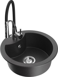 MEXEN/S - Diego granitový dřez 1-miska včetně baterie Aster, černá kropenatá (6512-76-73450-07)