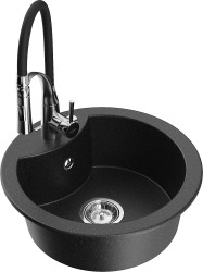 MEXEN/S - Diego granitový dřez 1-miska včetně baterie Aster, černá/stříbrná metalik (6512-73-73450-07)