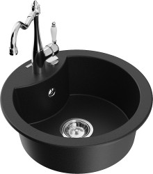 MEXEN/S - Diego granitový dřez 1-miska včetně baterie Carla, černá (6512-77-670700-00)