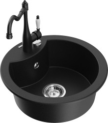MEXEN/S - Diego granitový dřez 1-miska včetně baterie Carla, černá (6512-77-670700-70)