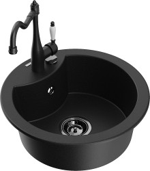 MEXEN/S - Diego granitový dřez 1-miska včetně baterie Carla, černá (6512-77-670700-70-B)