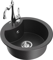 MEXEN/S - Diego granitový dřez 1-miska včetně baterie Carla, černá kropenatá (6512-76-670700-00)
