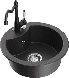 MEXEN/S - Diego granitový dřez 1-miska včetně baterie Carla, černá kropenatá (6512-76-670700-70)