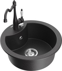 MEXEN/S - Diego granitový dřez 1-miska včetně baterie Carla, černá kropenatá (6512-76-670700-76)