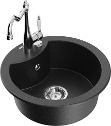 MEXEN/S - Diego granitový dřez 1-miska včetně baterie Carla, černá/stříbrná metalik (6512-73-670700-00)