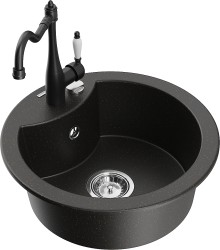 MEXEN/S - Diego granitový dřez 1-miska včetně baterie Carla, černá/zlatá metalik (6512-75-670700-70)