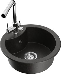 MEXEN/S - Diego granitový dřez 1-miska včetně baterie Duero, černá/zlatá metalik (6512-75-671600-00)