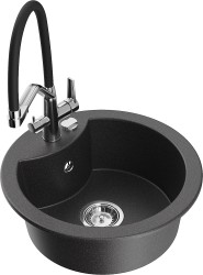MEXEN/S - Diego granitový dřez 1-miska včetně baterie Duo, černá kropenatá (6512-76-671701-07)