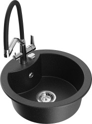 MEXEN/S - Diego granitový dřez 1-miska včetně baterie Duo, černá/stříbrná metalik (6512-73-671701-07)